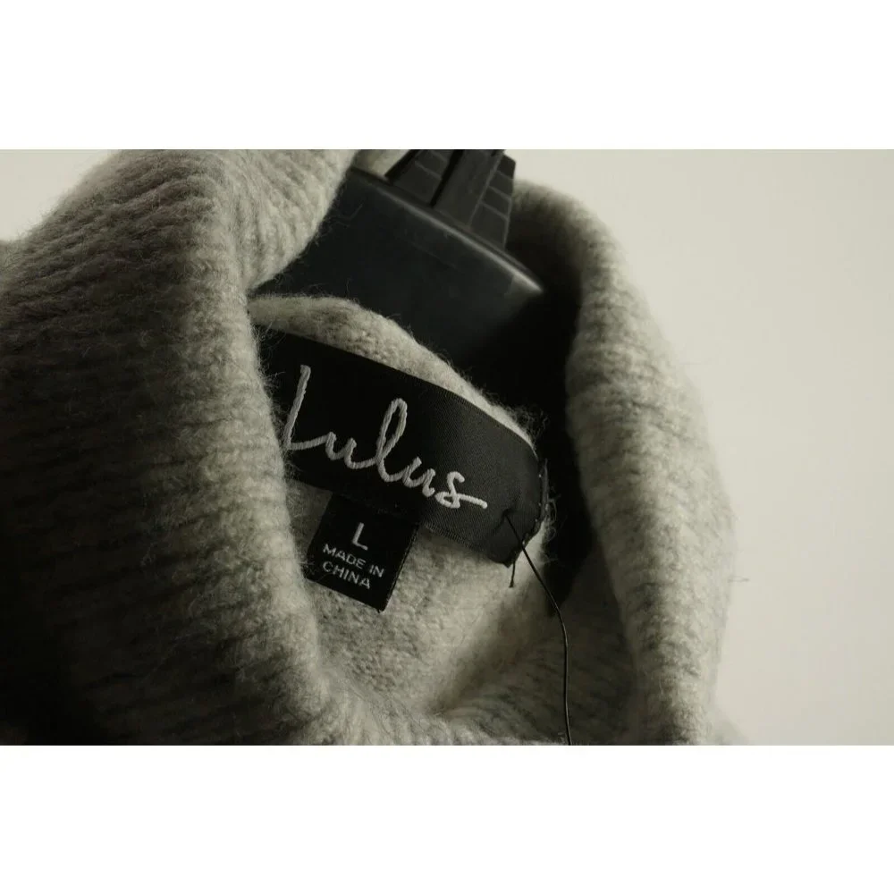 New Lulus Well Read Women's Size L Large Heather Grey Knit Turtleneck Sweater‎